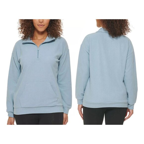 Marc NY by Andrew Marc Sweatshirt Blue Size M ¼ Zip Ribbed Fleece Pullover - Picture 1 of 8
